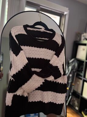 Blu Pepper Black and Cream Striped Crewneck Sweater